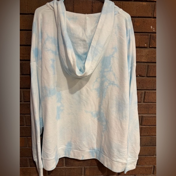 PINK Victoria's Secret White Blue Hoodie sweatshirt New NWT Large L tie dye - Picture 2 of 3